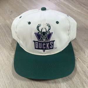 VTG Milwaukee Bucks Snapback Hat NBA Basketball White Green Youngan The G Cap